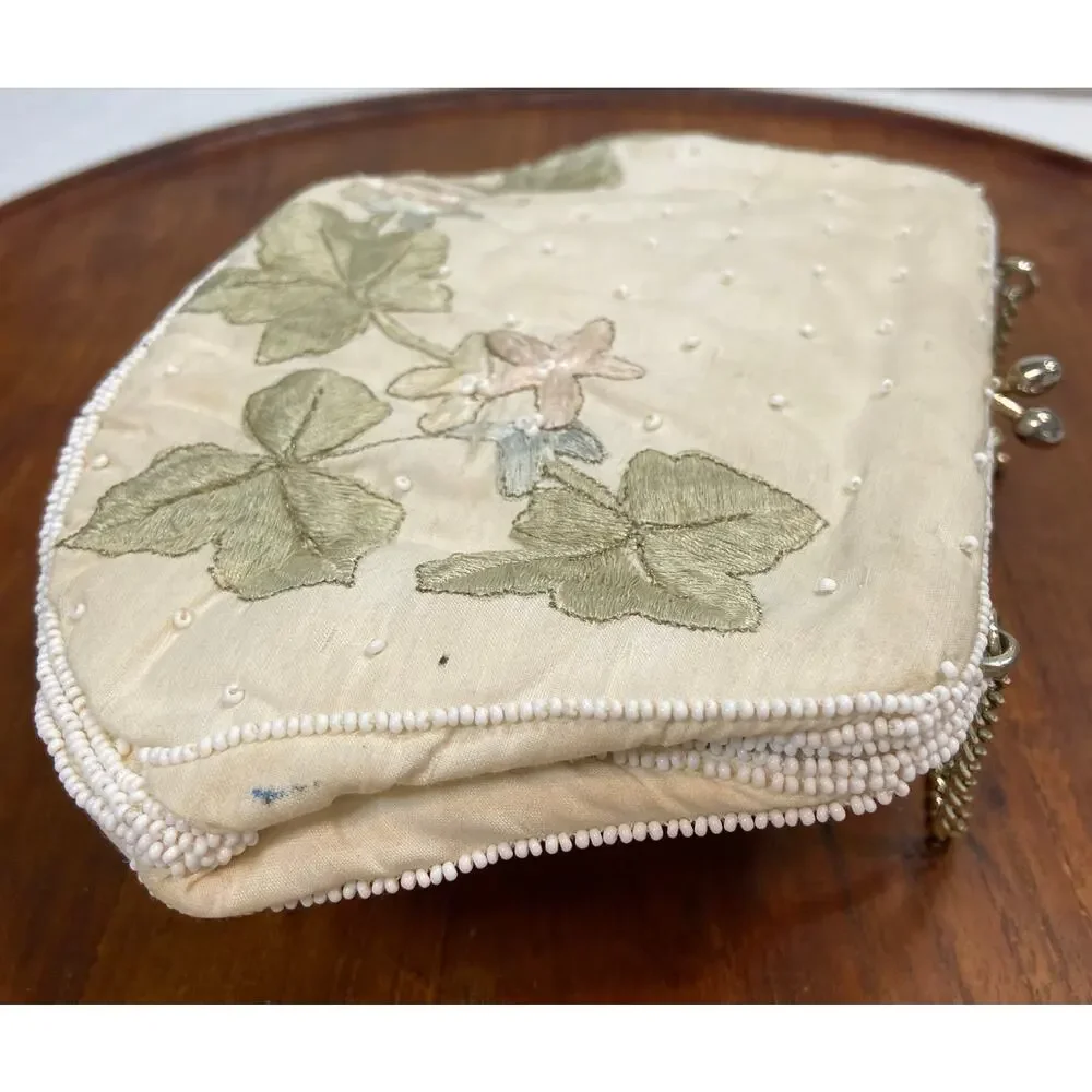 Vintage Embroidered Clutch Purse Seed Beads Made in Japan READ